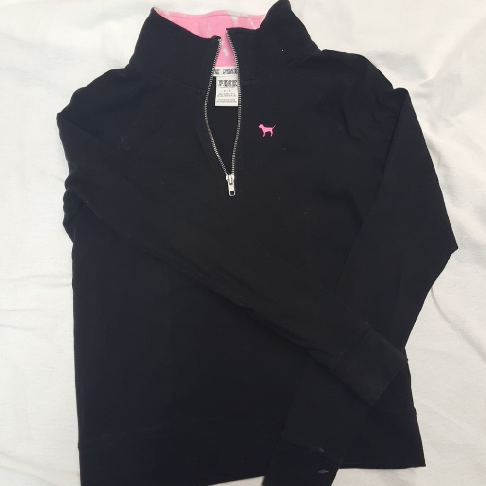 PINK black 3/4 zip black long sleeve size small!